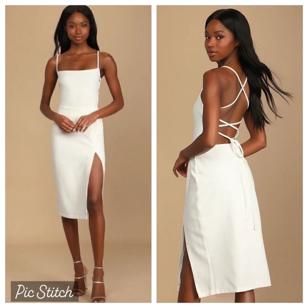 NWT Lulu’s Maple White Lace-Up Column Midi Dress - XS